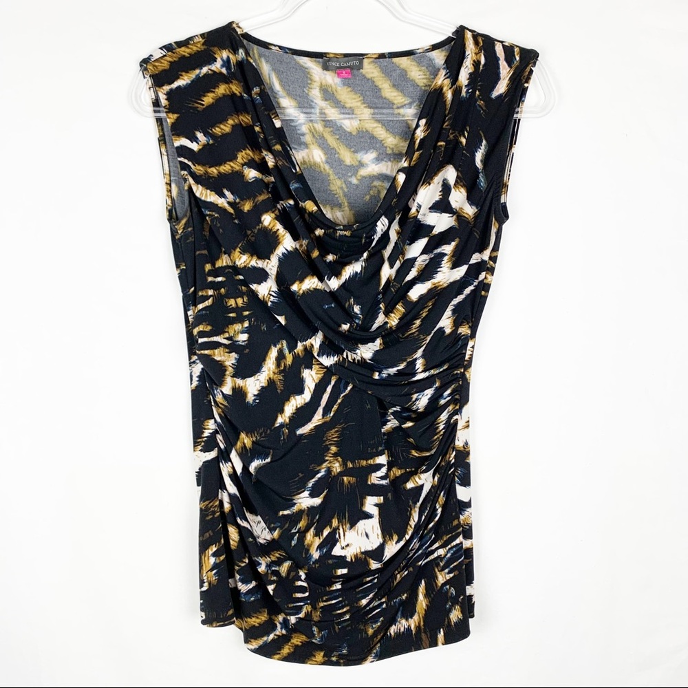 Vince Camuto Draped Neck Sleeveless Ruched Longer Top Career sz S